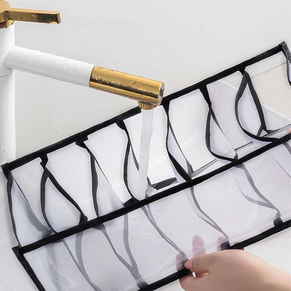 7-Compartment Underwear Storage Box with Breathable Nylon Mesh, Foldable Drawer Organizer for Socks, Lingerie, and Small Clothing Items