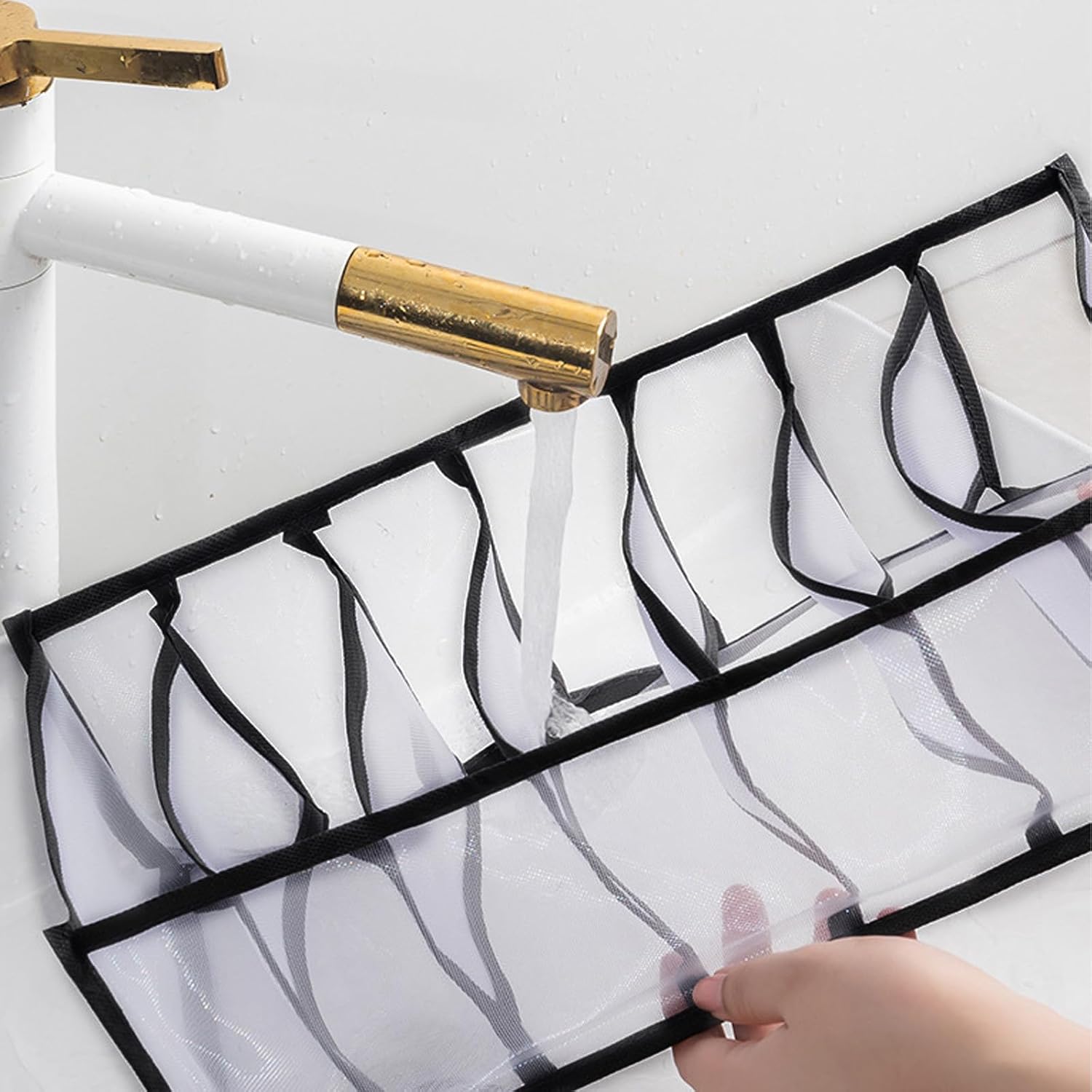 7-Compartment Underwear Storage Box with Breathable Nylon Mesh, Foldable Drawer Organizer for Socks, Lingerie, and Small Clothing Items