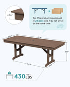 SERWALL Outdoor 84" HDPE Dining Table with Umbrella Hole for 6-8, Brown | 9-piece HDPE 84" dining table, Ideal for Outdoor Gathering