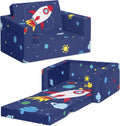 Delta Children Cozee Kids Couch 2-Seater Kids Sofa, Convertible 2-in-1 Flip Open Toddler Couch Sleeper, Foam Chair for Playroom & Bedroom, Bed Lounger, Comfy Play Sleeping Lounge Chair, Space Theme