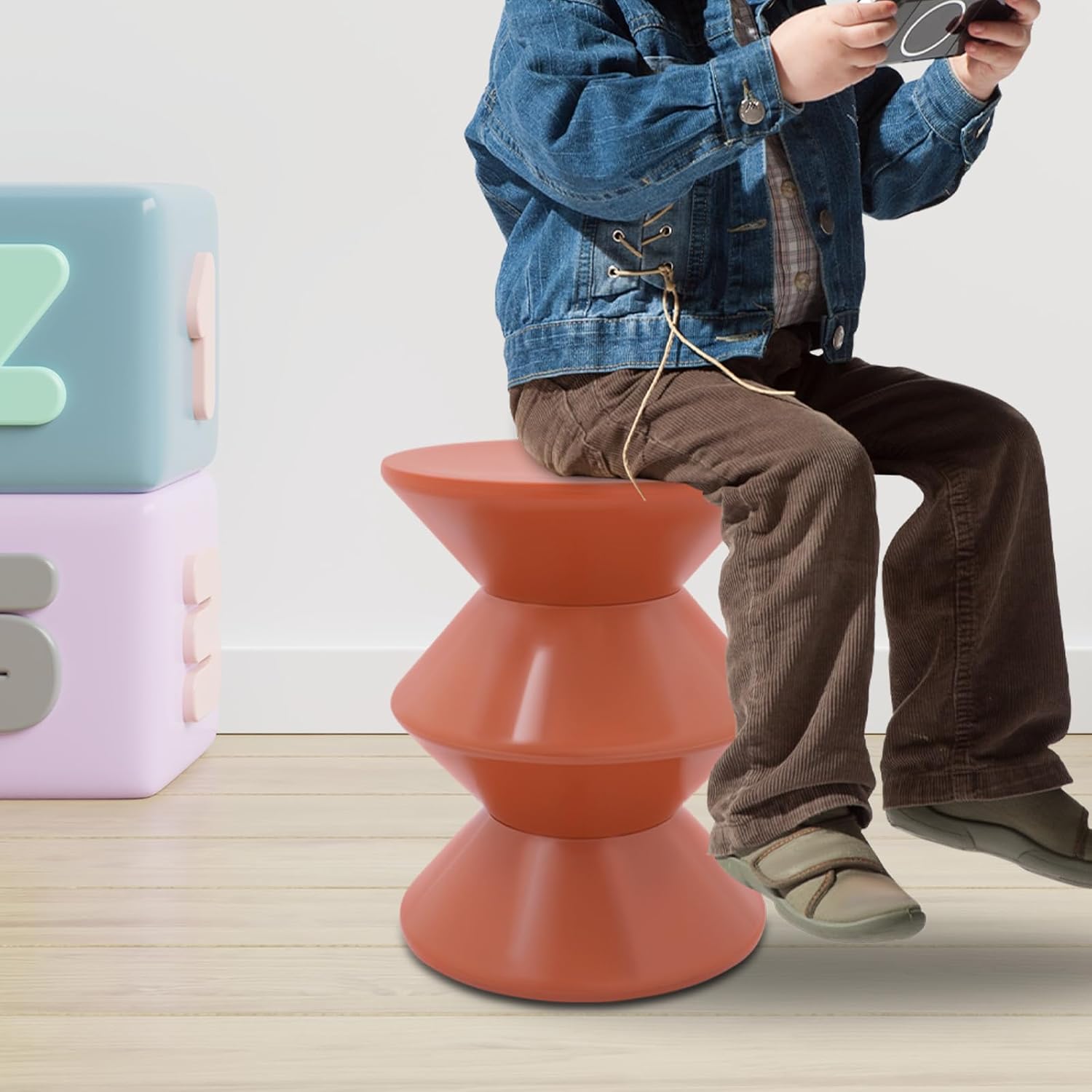 17.7 inch Modern Round Side Table Creative Round End Table, Pedestal Circle Accent Tables Geometric Coffee Table Hourglass Shaped Sofa Stool for Living Room Bedroom Office Apartment Yards, Orange