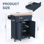 HLR 26'' Small Kitchen Island, Vintage Wood Rolling Kitchen Island Cart with Storage Cabinet and Drawer, Kitchen Cart on Wheels with Spice Rack & Towel Rack for Dining Room, Blue