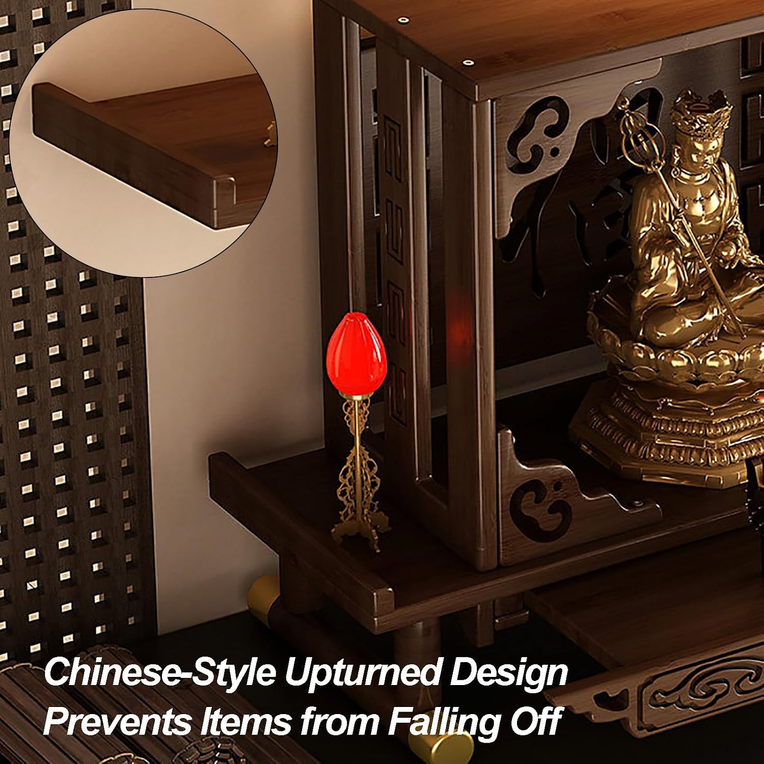 Small Altar Table Solid Wood, Pooja Meditation Table with Telescopic Pull-Out Storage Board, Butsudan, Buddhist Altar Shelf Countertop Type(66x26x50 cm/26x10x20 in)
