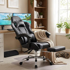Racing E-Sports Gaming Chair - Ergonomic Grey PU Leather Computer Desk Chair with Footrest, High Back Recliner with Lumbar & Headrest Support, 360° Swivel for Home Office