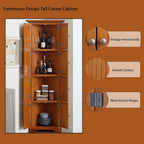 4-Tier Corner Kitchen Pantry Storage Cabinet with Shelves, 72" Tall Kitchen Storage Cabinets with 8 Doors, Narrow Pantry Cabinet with Space Saving, Storage Floor Cabinet for Place (Oak)
