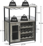 Amyove Wine Bar Rack Cabinet with Detachable Wine Rack, Bar Rack with Glass Holder, Small Sideboard and Buffet Cabinet with Mesh Door, Grey