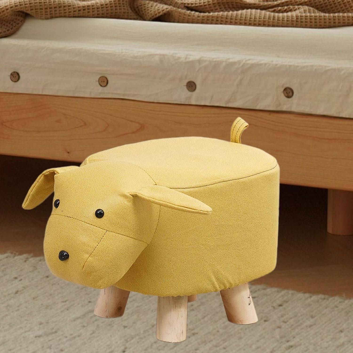 Cartoon Footstool Kids Stool Foot Stool Ottoman Animal Shaped Decorative Wooden Footrest Comfortable Fabric Suitable for Living Room Bedroom Nursery G, Yellow Dog