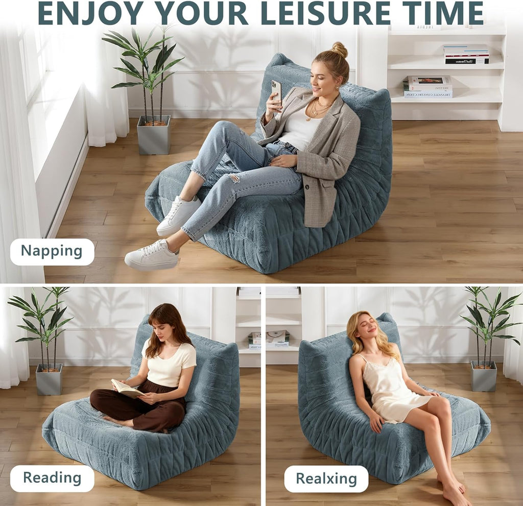 Bean Bag Chair for Adults, Giant Bean Bag Sofa Oversized Beanbag Chairs, Fireside Bean Bag Couch with High Density Sponge Filled Large Bean Bags Chair for Apartment Living Room Bedroom, Blue Grey