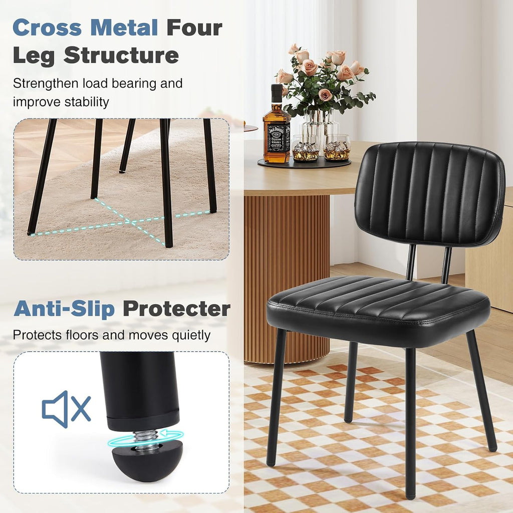 DUMOS Dining Chairs Set of 2, Upholstered Mid-Century PU Leather Accent Chair with Backrest and Metal Legs for Kitchen, Dining Room, Living Room, Black