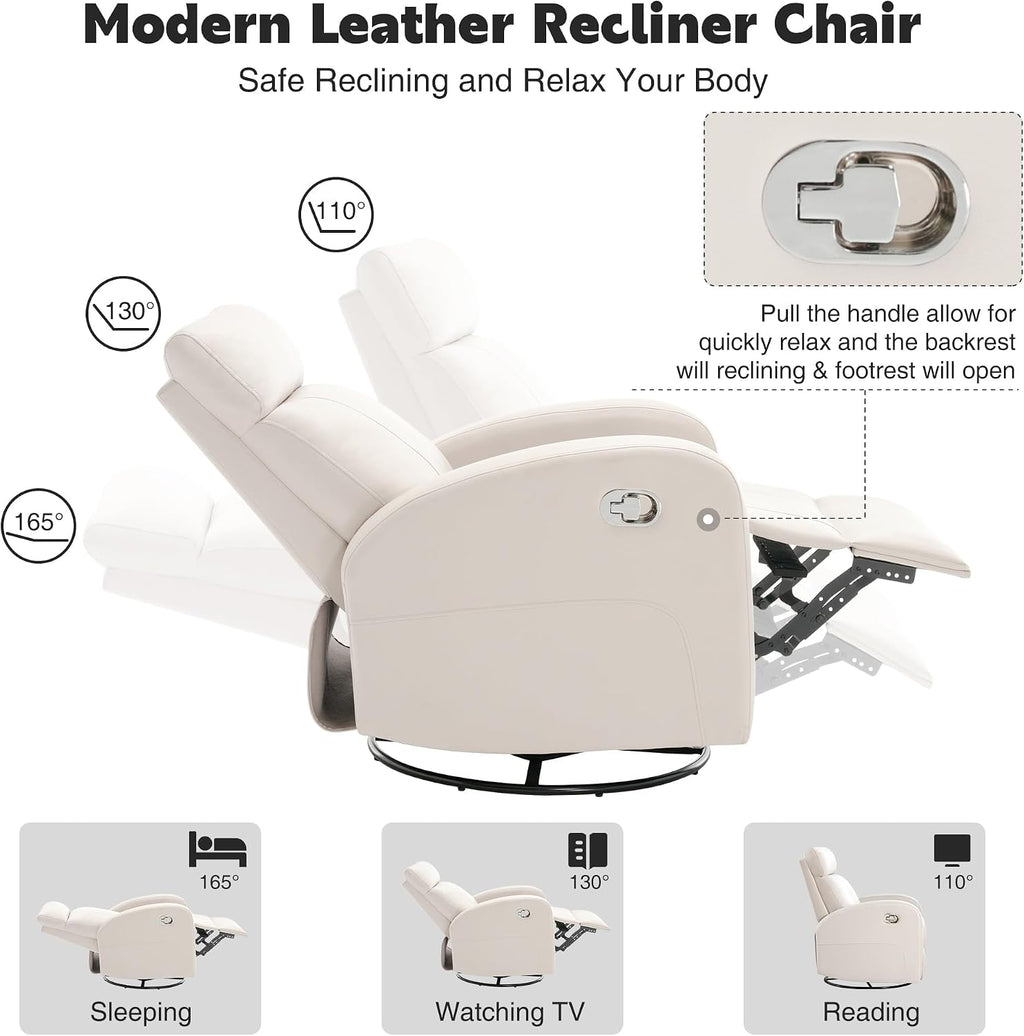 Swivel Rocker Recliner, Manual Glider Rocking Nursery Recliner Chair, Swivel Glider Reclining Chairs for Small Spaces, Living Room, Beige