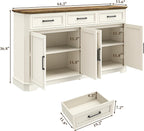 64 Inch Farmhouse Buffet Cabinet, Large Sideboard & Buffet with 4 Doors and 3 Drawers, Modern Credenza with Storage for Dining Room, Living Room, Kitchen, Antique White