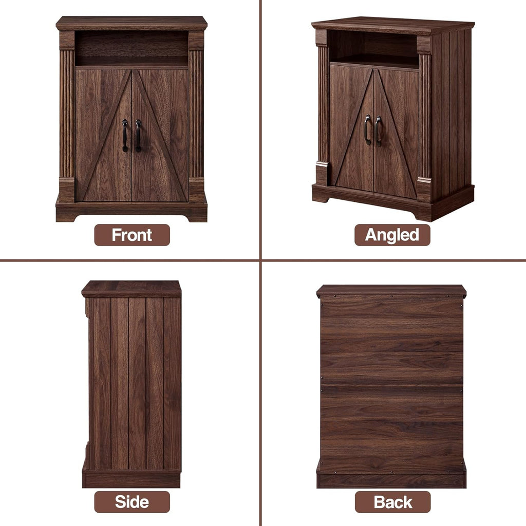 BuildHom 24" Farmhouse Storage Cabinet – Walnut Freestanding Buffet Sideboard with Barn Doors, Adjustable Shelf, Small Coffee Bar for Kitchen, Bathroom & Living Room