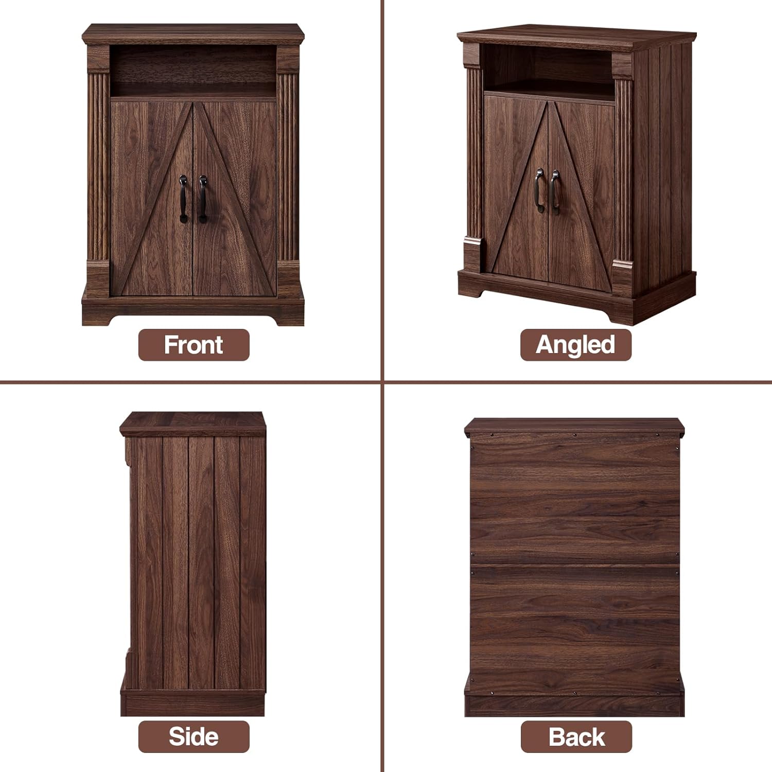 BuildHom 24" Farmhouse Storage Cabinet – Walnut Freestanding Buffet Sideboard with Barn Doors, Adjustable Shelf, Small Coffee Bar for Kitchen, Bathroom & Living Room