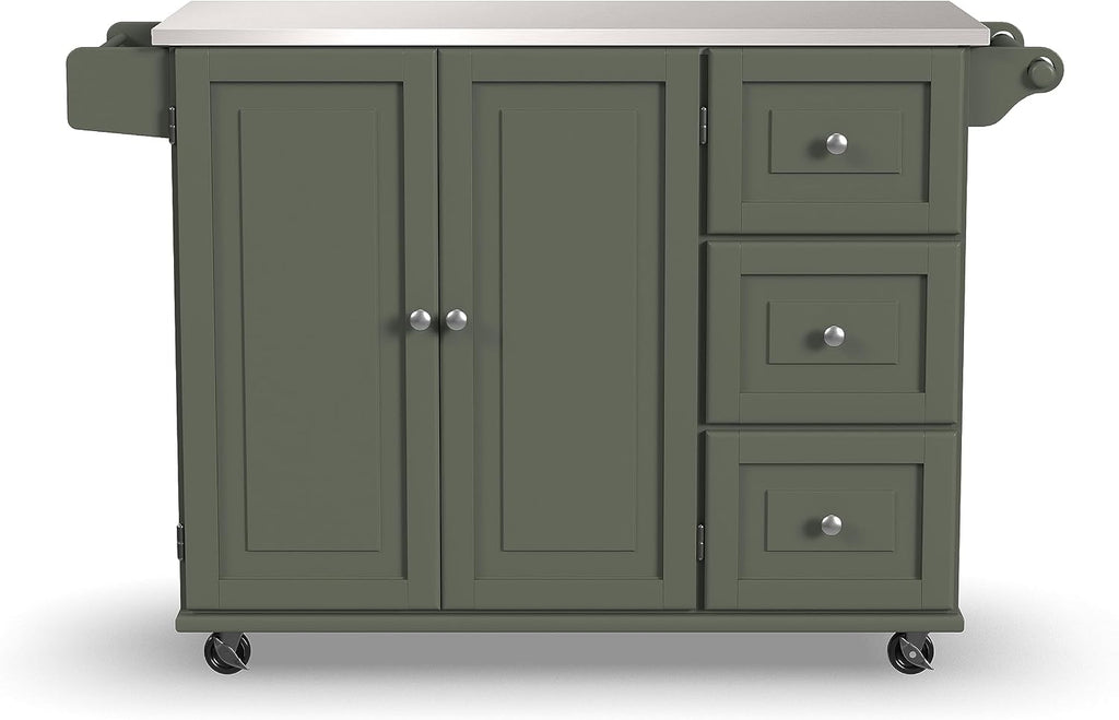 Homestyles Mobile Kitchen Island Cart with Stainless Steel Top, Sage Green