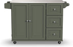 Homestyles Mobile Kitchen Island Cart with Stainless Steel Top, Sage Green