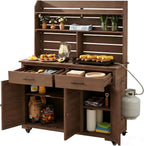 Large Garden Potting Bench with Storage Cabinet and Hutch Top