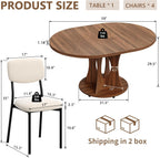 iPormis 43-59" Round Dining Table Set for 4, 5-Piece Kitchen Table & Chairs Set for 4, Extendable Dining Room Circle Table with 4 Upholstered Chairs for Small Space, Walnut Table + 4 White Chairs