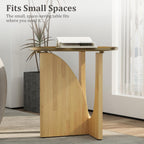 ACEDÉCOR Round Side Table, Solid Wood End Table with Brushed Gold Metal Tray Top, Modern Side Table for Living Room Bedroom Small Space
