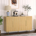 Sideboard Cabinet, 56" Large Buffet Cabinet with Storage, Wood Credenza Storage Cabinet with 4 Fluted Decorative Doors and Adjustable Shelves, for Living Room, Kitchen, Entryway, Oak