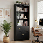 Cyclysio 80" Tall Pantry Cabinet with 3-Tier Open Shelves, Black Kitchen Pantry Storage Cabinet with Drawer, Kitchen Organizer with Built-in Baseboard Notch for Kitchen, Living Room, Bathroom
