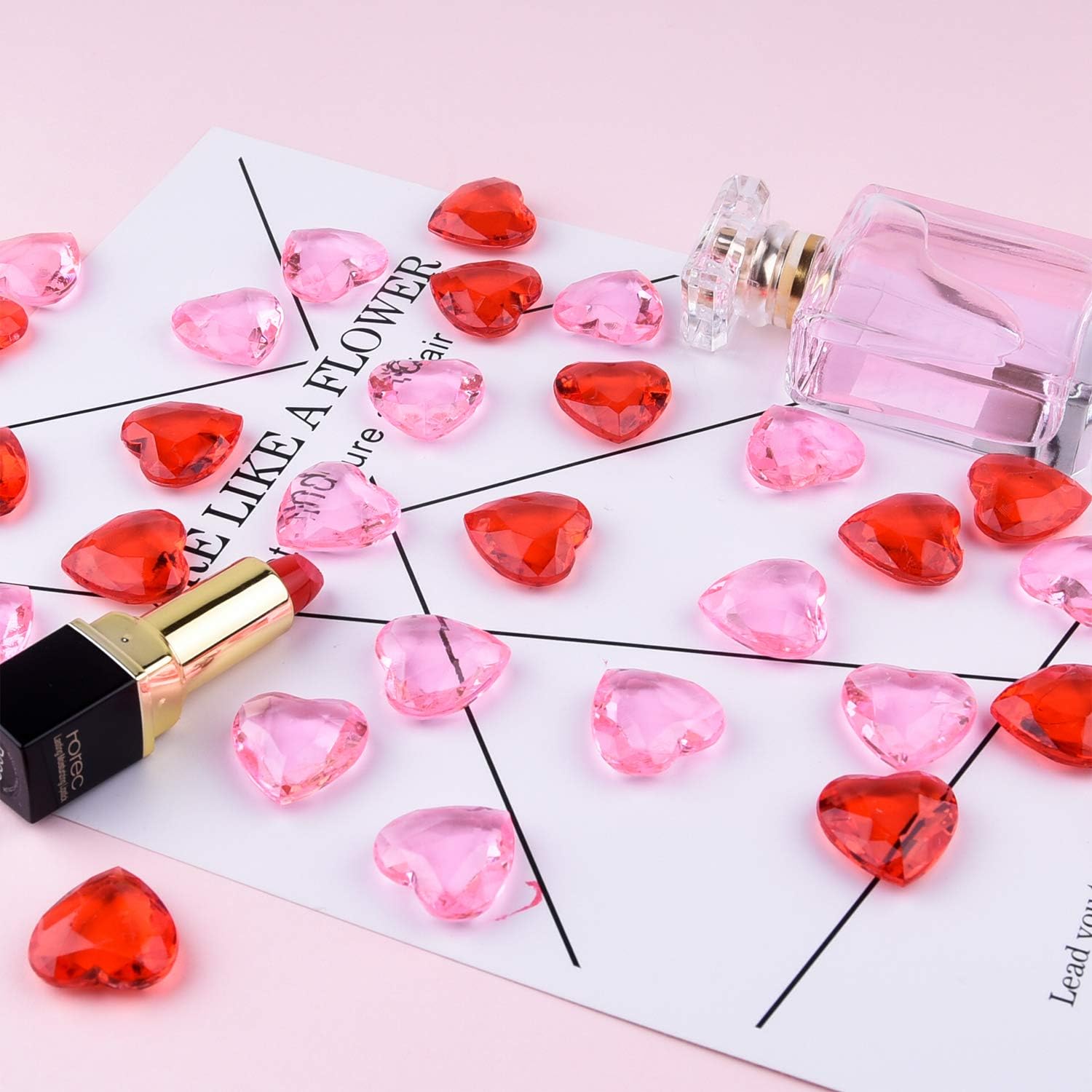 TUPARKA 60 PCS Acrylic Hearts Red Acrylic Hearts for Table Scatter,Home Decoration,Vase Fillers in Valentine's Day