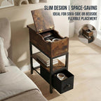 Flip Top Narrow End Table with Hidden Storage, Small Side Table with Fabric Drawer, Bedside Tables with Shelf,Metal Frame Chairside Table for Sofa, Living Room, Small Spaces,Rustic Brown