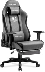 GTPLAYER Gaming Chair with Footrest, Fabric Breathable Big and Tall Ergonomic Computer Chair 350 lbs with Adjustable Lumbar Support and Recliner, High Back Game Chair for Office Gaming, Grey