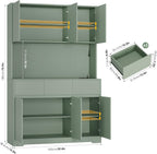 FINETONES 71" Pantry Cabinet with Power Outlets and Led Lights, Large Kitchen Hutch Storage with Microwave Stand, Tall Pantry Kitchen Cabinet with Cupboard, Green