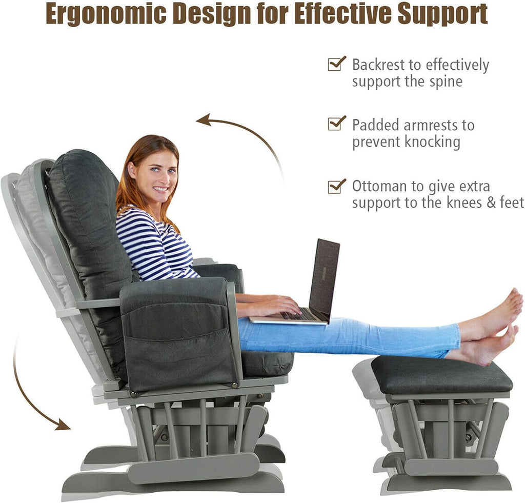 DORTALA Baby Glider Rocker with Ottoman, Multi-Position Glider with Cleanable Upholstered, Smooth Rocking Motion, Nursery Glider & Ottoman Sets for Nursing Baby, Reading, Grey