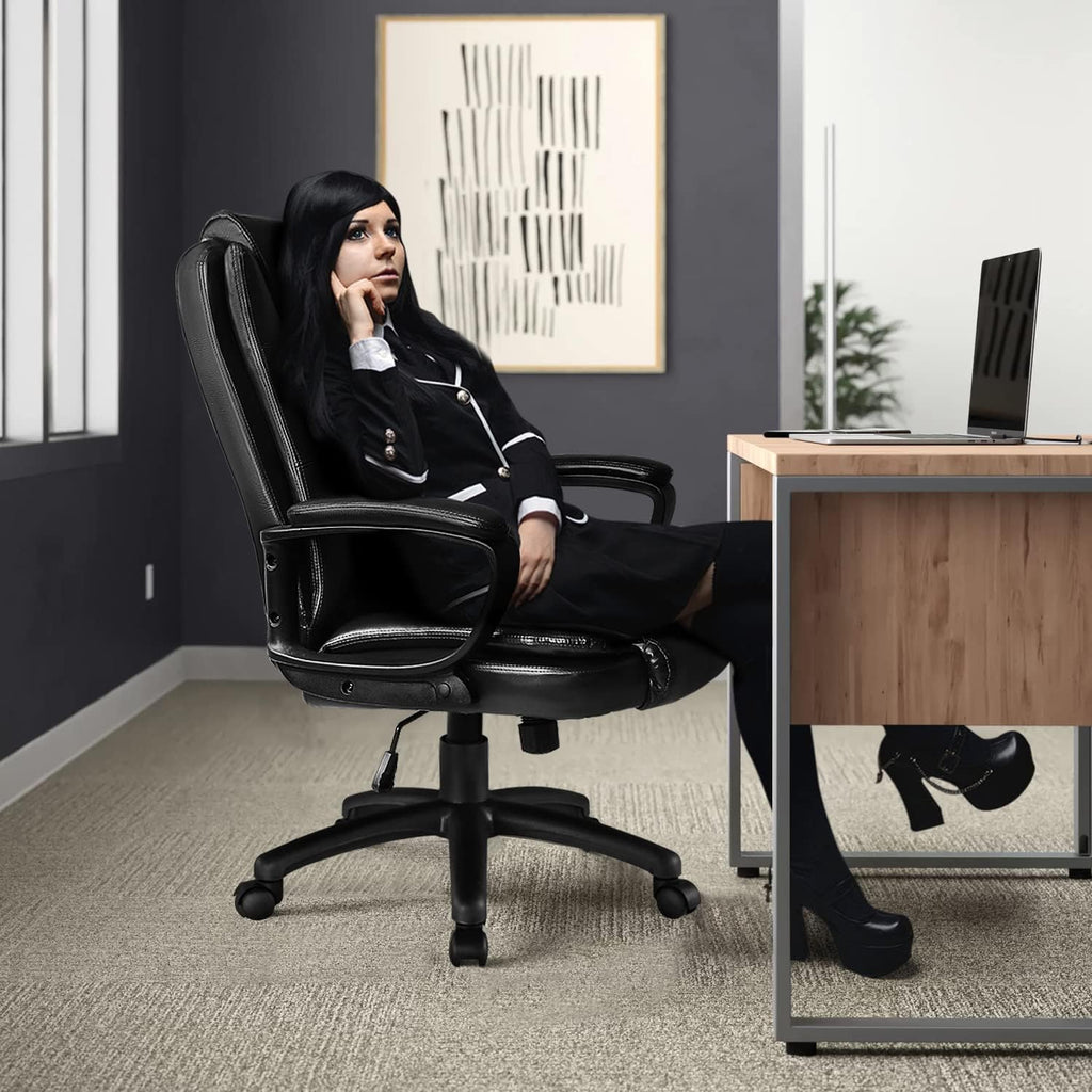 OFIKA Office Chair Computer Desk Chair Gaming - Ergonomic High Back Cushion Lumbar Support with Wheels Comfortable Black Leather Racing Seat Adjustable Swivel Rolling Home Executive (Black)