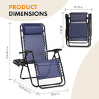 Zero Gravity Chair Set of 2, Adjustable Folding Reclining Lounge Chairs with Mesh Back, Adjustable Pillows & Cup Holder Trays, Outdoor Patio Lawn Chairs for Pool, Beach & Camping, Blue