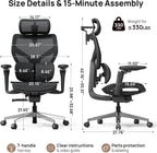 Ergonomic Office Chair with Lumbar Support - Over 10 Hours Sitting Comfortable, Mesh Big and Tall Home Computer Desk Chairs, 4D Headrest, 630° Armrst, Seat Depth Adjustable, 330 LBS