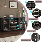 Launica Liquor Bar Cabinet, Industrial Wine Cabinet, Rustic Sideboard Buffet Cabinet for Liquor and Glasses, Coffee Bar Cabinet with Storage Rack for Home Kitchen Dining Room, Dark Grey Oak, 55 in