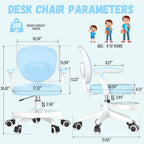 Ergonomic Kids Desk Chair 4-12, Adjust Height Children Study Computer Chair | Mesh Student Teen Task Gaming Chair | with Footrest & Flip-up Armrest & 360° Wheels | Children Office Chair for Boys Girls