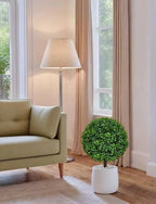 27.5" Artificial Boxwood Topiary Ball Trees for Outdoor with Round Spike, Set of 2 UV Resistant Fake Bushes Artificial Outdoor Shrubs for Front Porch Planters, Weatherproof Faux Greenery Plants Decor
