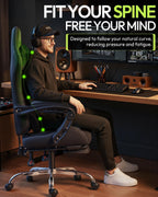 Dowinx Ergonomic Gaming Chair with Footrest & Massage Lumbar, 2D-Linkage Armrests for Computer Chair 330lbs with Headrest Pillow for Office, Home, Streaming and Long Gaming Sessions, Black