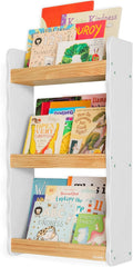 Ocodile Floating Kids Bookshelf – 3-Tier Wall Mounted Bookshelf for Nursery & Playroom – Montessori Floating Shelves for Kids Room Made of Pine Wood with Smooth Finish - White