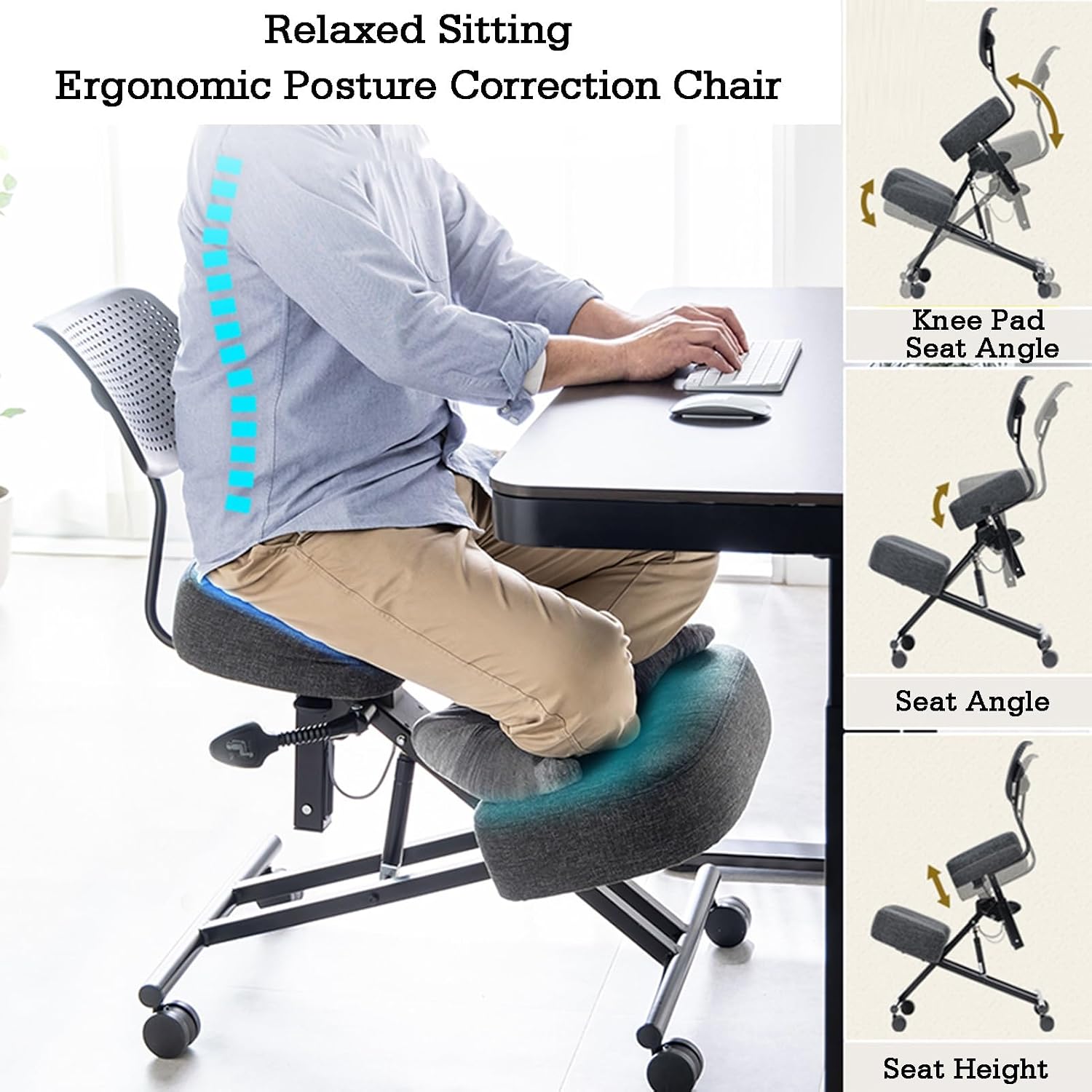 Adjustable Kneeling Stool Office Chair for Back & Neck Pain Relief, Ergonomic Posture Corrector, Height-Adjustable Design for Comfort and Support