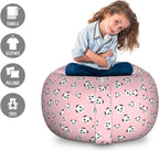 Lunarable Baby Pink Storage Toy Bag Chair, Panda Pattern Chinese Animal Portrait Nursery Cartoon Bear, Stuffed Animal Organizer Washable Bag, Large Size, Grey Charcoal
