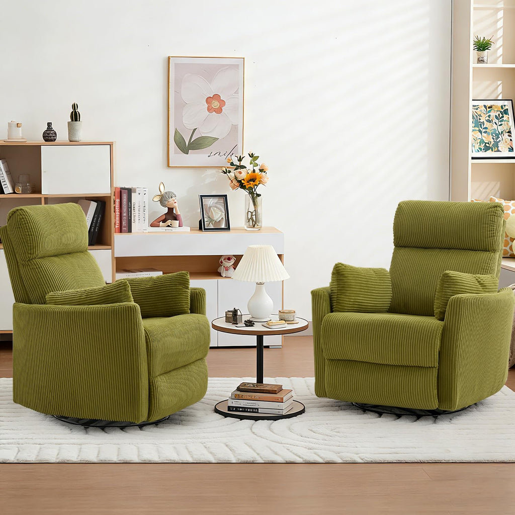 BOSMILLER 360° Swivel Recliner Chair,Nursing Rocking Chair with 2 Pillows for Adutlts,Comfy Rocker Recliners with High Back for Nursery,Living Room,Bedroom