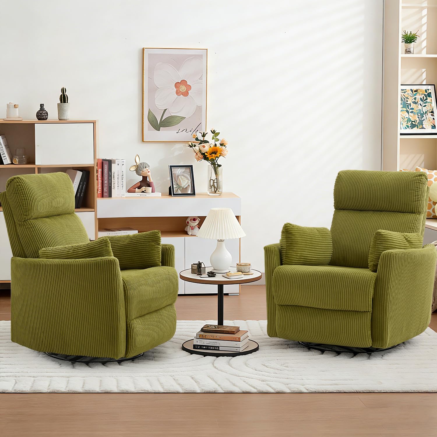 BOSMILLER 360° Swivel Recliner Chair,Nursing Rocking Chair with 2 Pillows for Adutlts,Comfy Rocker Recliners with High Back for Nursery,Living Room,Bedroom
