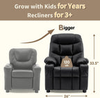 MCombo Big Kids Recliner for Ages 3+, Child Reclining Chair, Toddlers Recliner Sofa with Cup Holders (Faux Leather, Black)