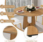 Modern 5-Piece Dining Table Set with 4 Chairs,Oak Round MDF Dining Table, Black Fabric Upholstered Chairs with Natural Wood Legs for Kitchen Dining Room Home