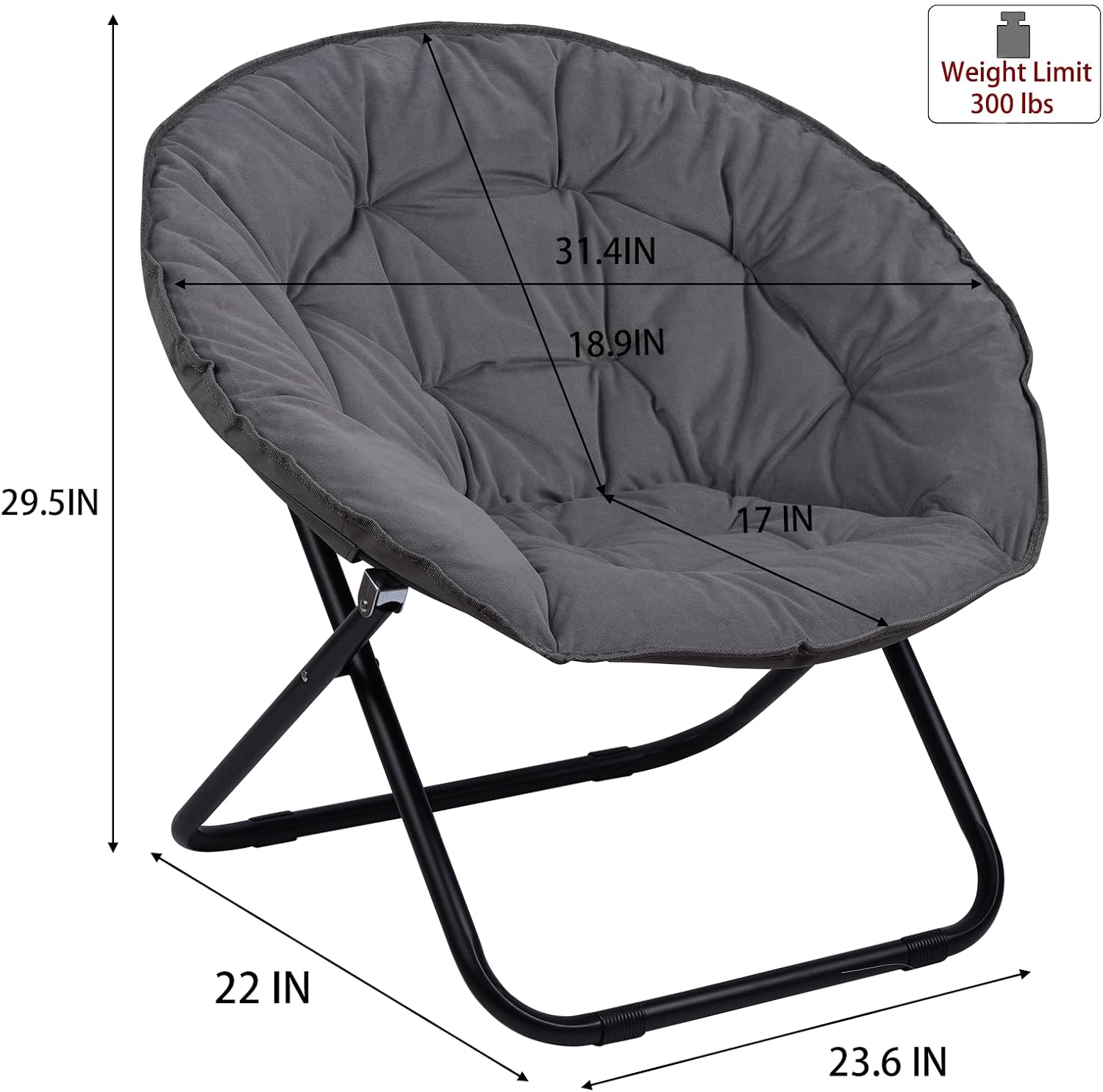 Folding Faux Fur Saucer Chair,Portable Folding Soft Moon Chair for Bedroom, Dorm Rooms, Apartments, Lounging, Garden and Courtyard, Grey