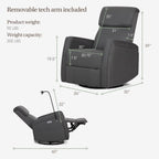 Evolur Maverick Upholstered Power Glider Recliner with Device Holder – Swivel, Rocking & Smooth Power Recline – Greenguard Gold & FSC Certified, Modern Nursery and Living Room Chair in Tempered Grey