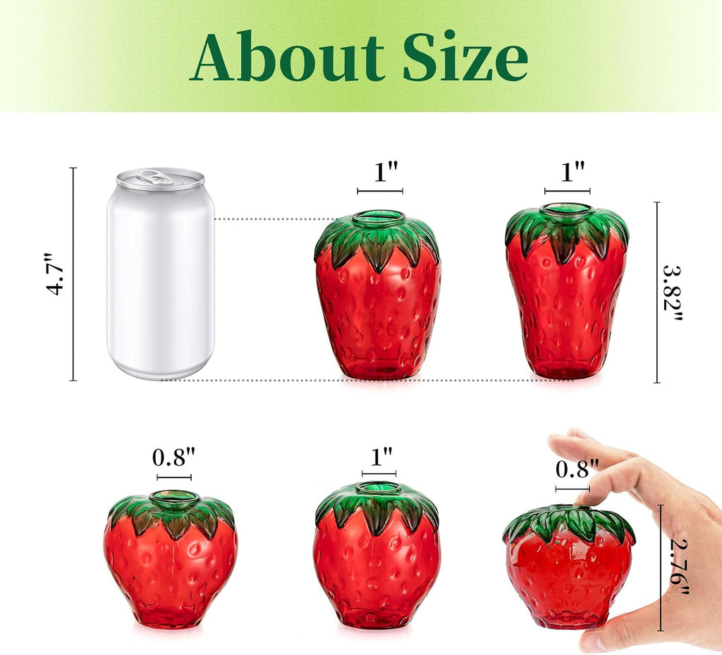 Glass Strawberry Propagation Vases for Plants: 5PCS Cute Strawberry Decor for Home Kitchen Bathroom Office - Unique Indoor Hydroponic Planters Gifts for Mom Women Mothers Day (Red)