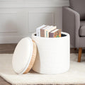 Round Ottoman with Storage, Teddy Upholstered Foot Rest Vanity Stool with Tray, Multifunctional Coffee Table for Living Room Bedroom