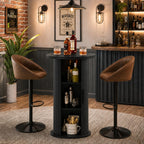 Round Bar Table with 3-Tier Hidden Storage Shelves Slide Door, 36.4'' High Top Bistro Table Cocktail Table for Small Bars, Dining Room, Living Room (Black)