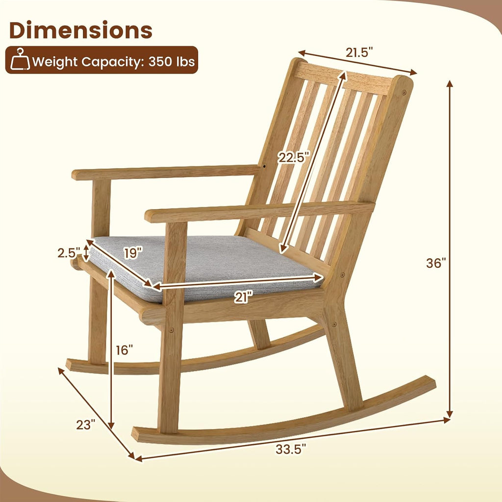 GOFLAME Wooden Rocking Chair, Accent Rocker Chair with Rustic Rubber Wood Frame, Removable Cushion and Ergonomic Slatted Backrest, Indoor Armchair for Nursery, Living Room, Bedroom