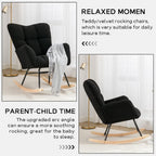 Modern Nursery Rocking Chair, Upholstered Glider Chair with High Backrest, Rocker Accent Armchair with Solid Wood Legs for Nursery Bedroom Living Room (Black Teddy)